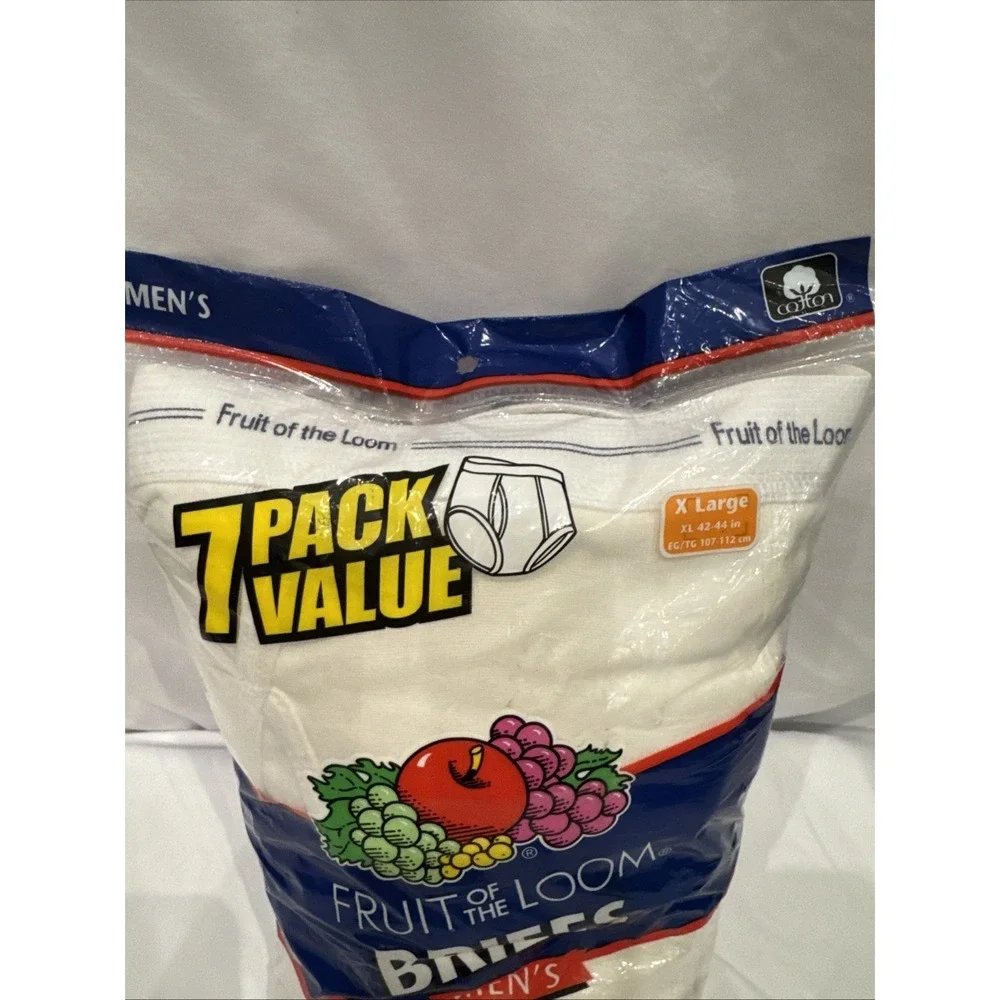 Vintage Fruit of the Loom Men's Briefs 7 Pack XL 42-44 White 100% Cotton NOS
